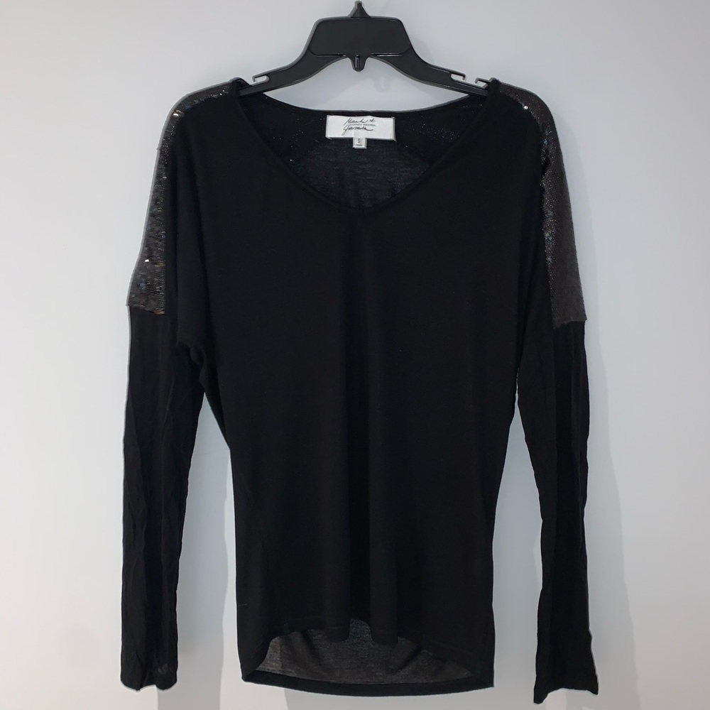 Badgley Mischka Black Sequins Long Sleeve Shirt